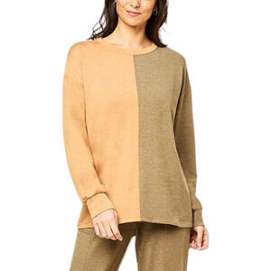 Comfort Code By Cuddl Duds Color Block Top Green/Orange - Regular